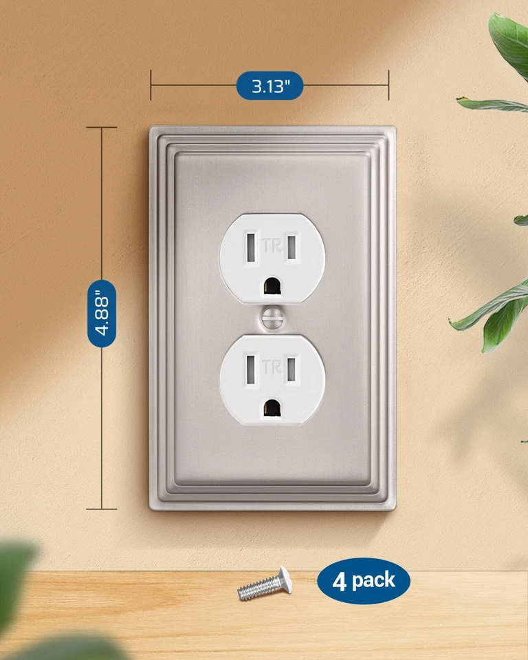 DEWENWILS 4-Pack Brushed Nickel Outlet Covers Decorative Metal Wall Plates - Image 2 of 4