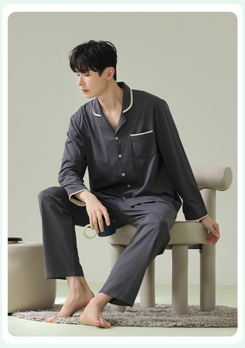 Herren Pyjama Set Langarm Homewear Set Einfarbig Basic Komfort Nachtwäsche - Bild 17 von 28