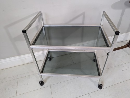 Aluminium Trolley Smoked Glass Console Table Trolley FREE Postage Available - Picture 7 of 20