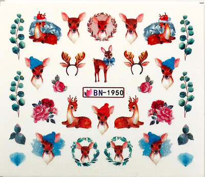 Nail Art Nagel Sticker Wasser Transfer Tattoo Winter Reh Rentier BN-1950-2376