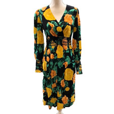 Anthropologie Plenty A Line Dress Womens XS Black Yellow Floral Garden Party