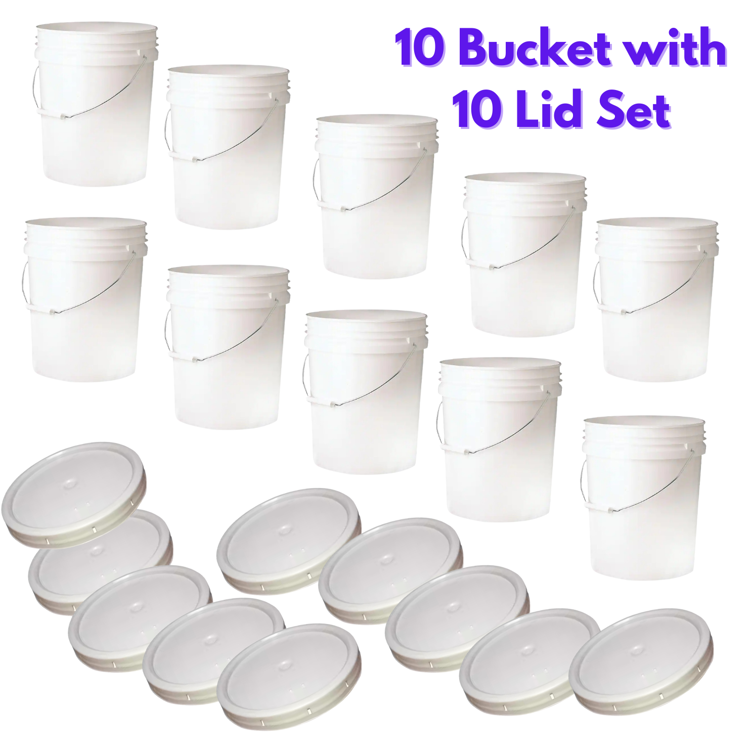 10 Buckets Containers With 10 Lids, 5 Gallon, Food Grade Heavy-Duty Plastic Pail