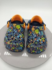 Child Size 8 Navy/Orange Paint Splatter Design Crocs Clogs Shoes