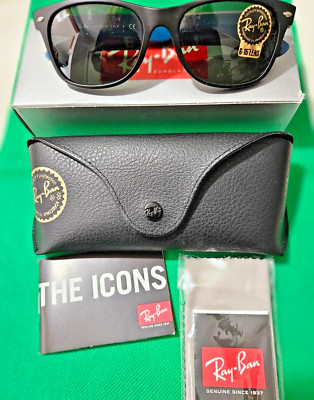 New RayBan RB2132 55-18 Matte Black/violet Temples G-15 sunglasses ITALY