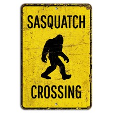 Sasquatch Crossing Yellow Sign - Bigfoot Themed Warning Decor