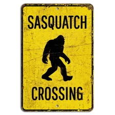 Sasquatch Crossing Yellow Sign - Bigfoot Themed Warning Decor