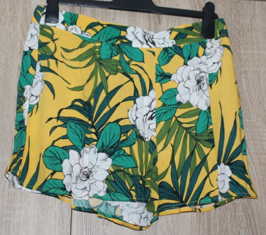 Short été Femme Papaya Taille 18 – Jaune Fleuri Viscose Hawaïenne