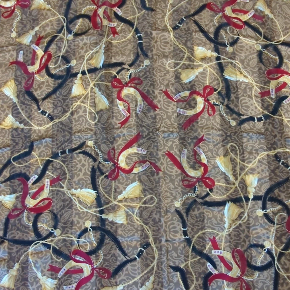 Bufanda DONCASTER dorada ecuestre 100 % seda cuadrada enrollada a mano ITALIA campo Foto 2 de 4