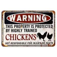 Funny Chicken Coop Warning Sign - Rustic Farmhouse Decor 12x8 Inch Aluminum