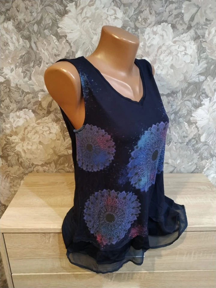 Desigual Mujer Camiseta Tank Blusa Talla S Azul Multi Floral Foto 4 de 4