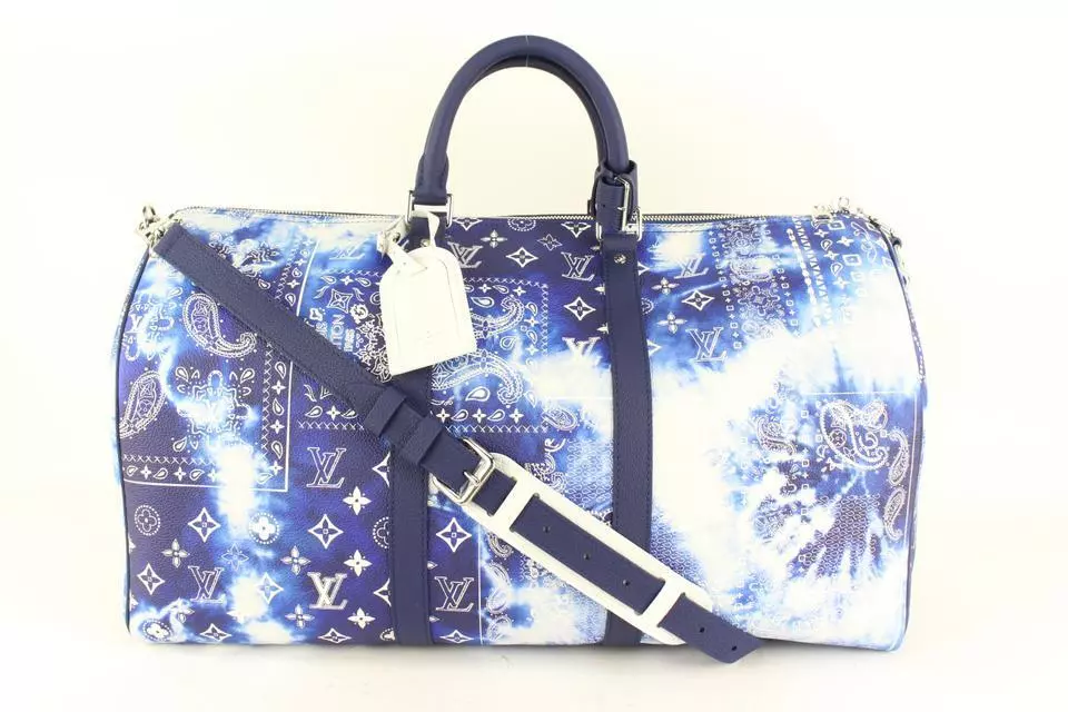 Louis Vuitton Blue Leather Bandana Keepall Bandouliere 55 Duffle 5577lk67s