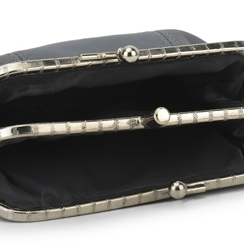 Women's Leather Metal Frame Double Clasp Zipper Coin Purse - Picture 16 of 45