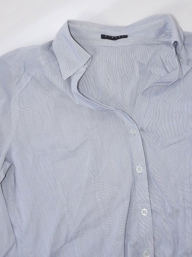 Sisley Camicia Da Donna S Small 40 Eu36 Azzurro Blu Righine Manica Lunga Cotone - Picture 4 of 4