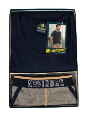NAVIGARE Herren-Rundhals-T-Shirt mit kurzen Ärmeln und freiliegendem elastischem