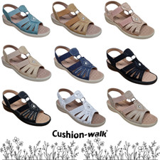 Ladies Cushion Walk Wide Sandals Wedge Open Toe Summer Gladiator Slingback Women