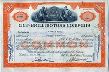 ACF-Brill Motors Company Stock Certificate Orange