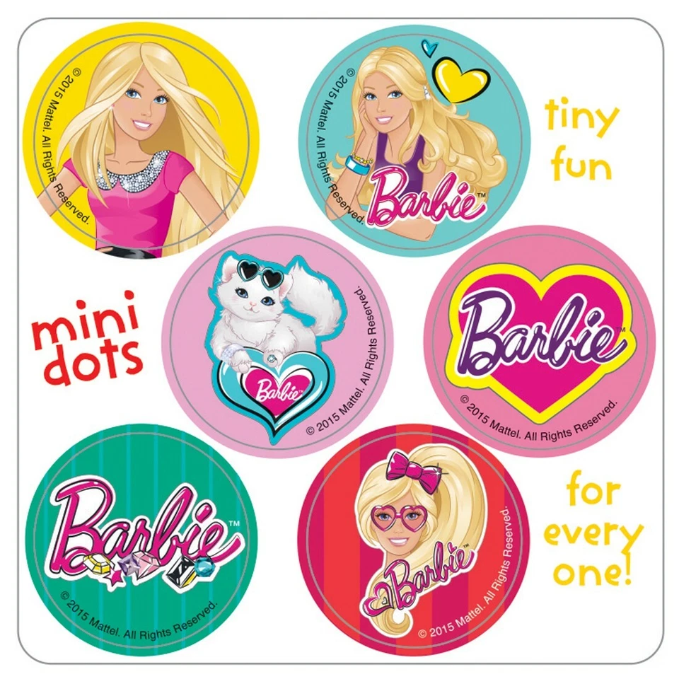SANDYLION 150 (Licensed, Smilemakers) Mini Barbie Stickers, Each 7/8" Round