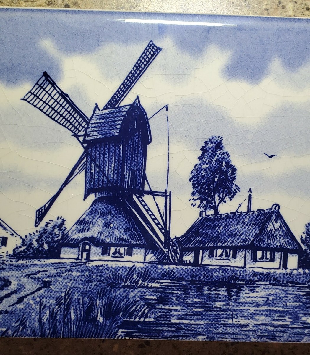 ANTIQUE TILE by HEMIKSEM Belgium SPHINX Maastricht DELFT WINDMILLS