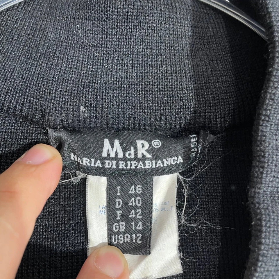 复古 Maria Di Ripabianca 黑色羊毛纽扣毛衣女式 12 码休闲装 — 第 3/4 张图片
