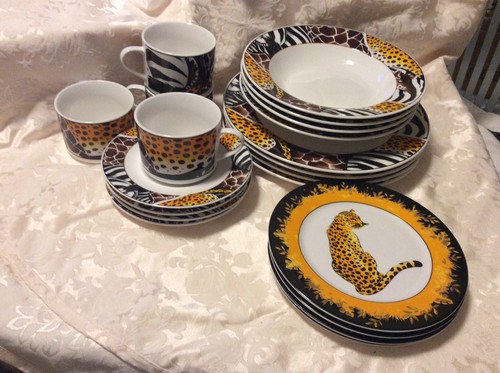 FC porcelain animal printdinner plates set 20 Pcs giraffe zebra leopard safari - Picture 4 of 10
