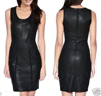 Schwarz Damen Leder Kleid Original Weiches Lammleder Stylisch Sexy Damen Kleid
