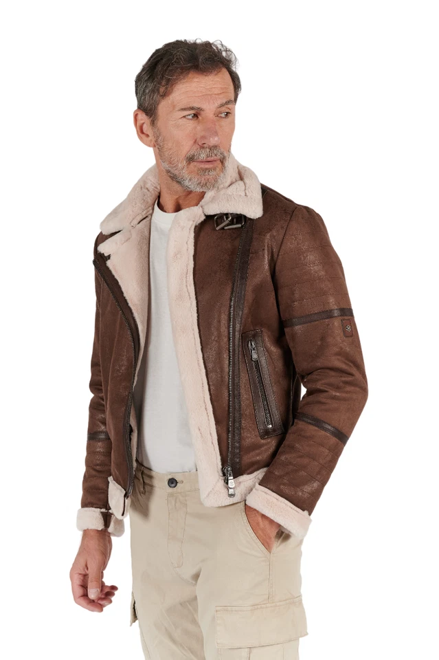 BARONE giubbotto montone shearling in pelle ed alcantara Made In Italy - Immagine 3 di 4