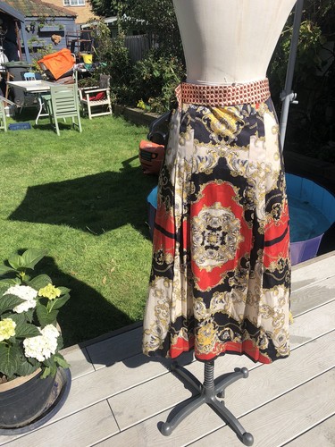 ZARA SIZE 8 MULTICOLOUR MIDI PLEAT SLIT SKIRT SILKY SCARF PRINTS WITH BELT - Picture 8 of 24