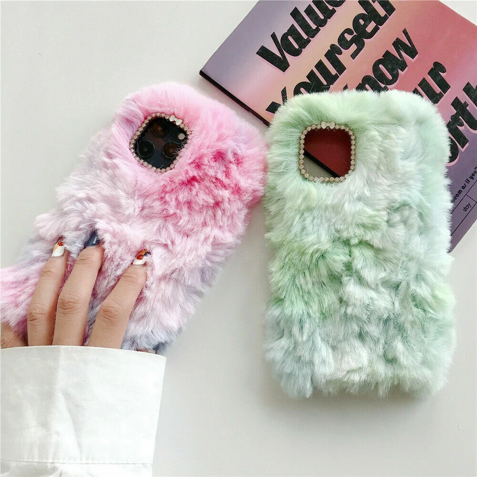 Bling Bunny Rabbit Fur Plush Fuzzy Fluffy Phone Case for iPhone 11 Pro XS Max 12 - Image 2 of 4