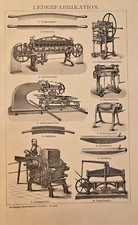 1897 Stampa Antica = PELLE Fabbricazione = Macchinari = Old  Print #