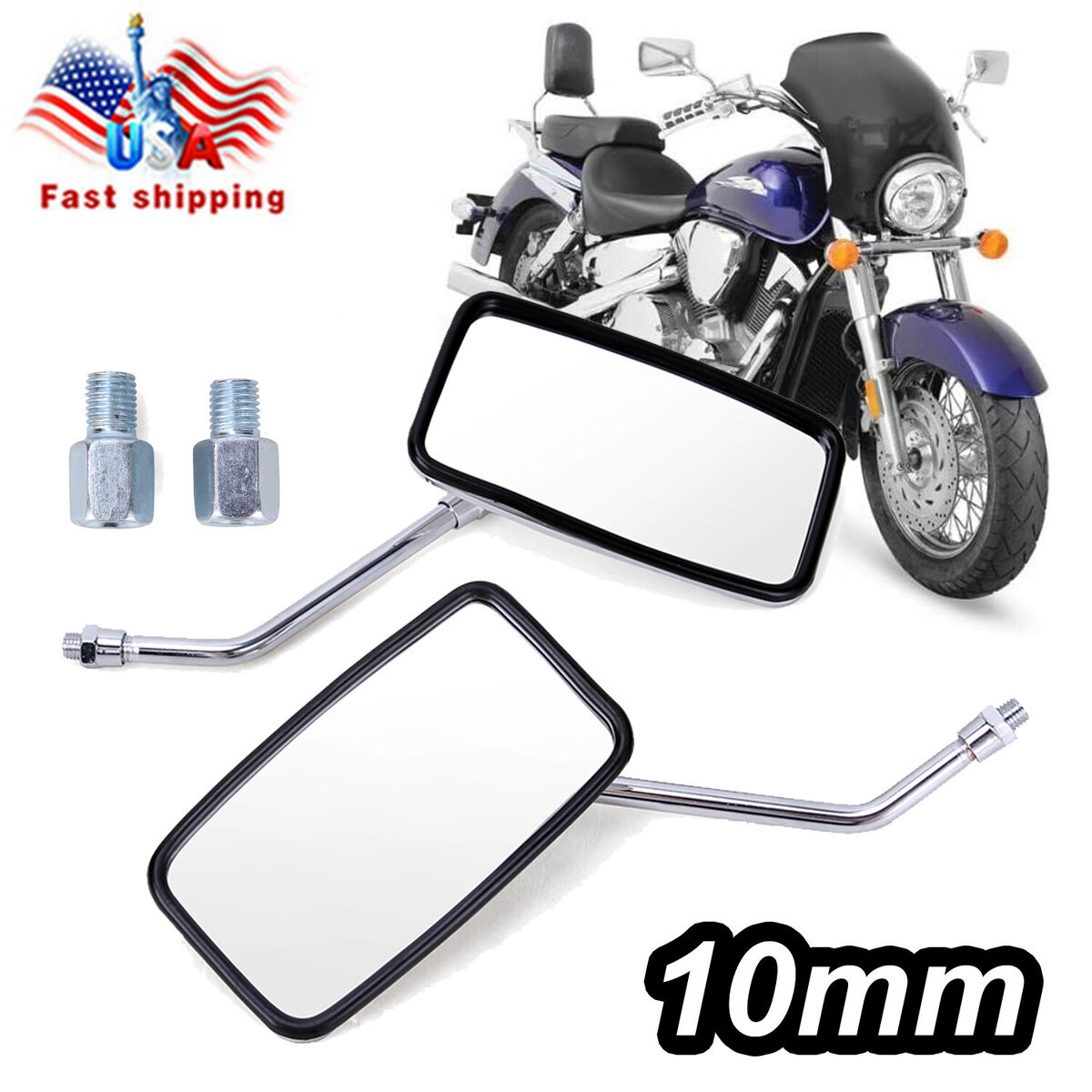 For Suzuki Intruder 800 1400 1800 Chrome Rectangle Motorcycle Rear View  Mirrors