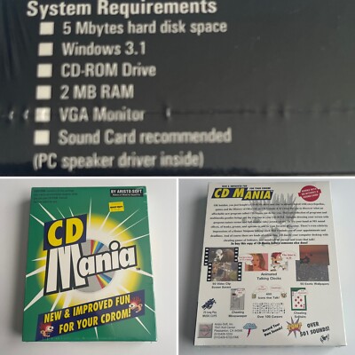 CD Mania Aristo-soft Vintage PC CD-ROM Retail Big Box Sealed 1994 Windows 3.1