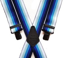 Mens Braces Heavy Duty 1.5" or 2" Navy Light Blue White 5 Stripe Black Clip