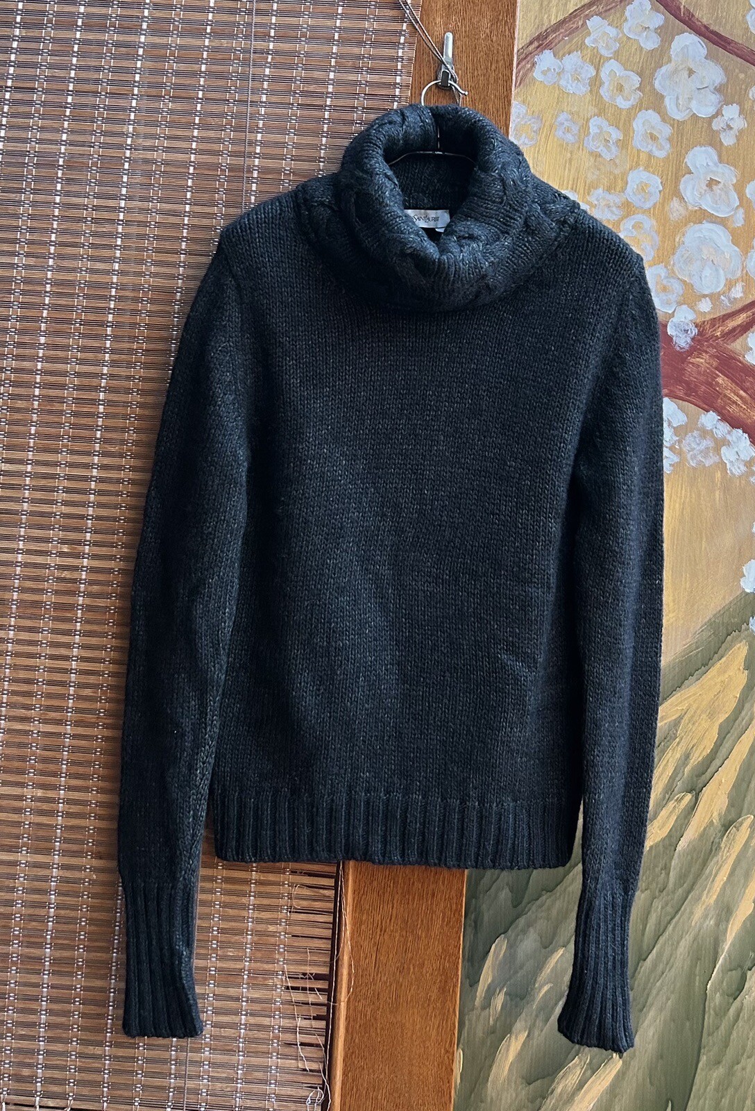 Maglione vintage Yves Saint Laurent collo tartaruga lana alpaca verde a maglia taglia S