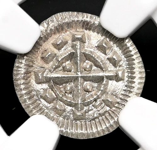 HUNGARY. Bela II, 1131-1141. Silver Denar, Cross type, NGC MS63