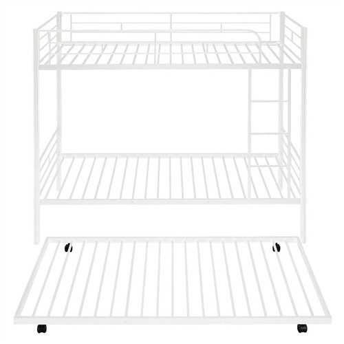 Twin-Over-Twin Metal Bunk Bed w/Trundle for Kids Teens Adult Bedroom-White - Picture 16 of 18