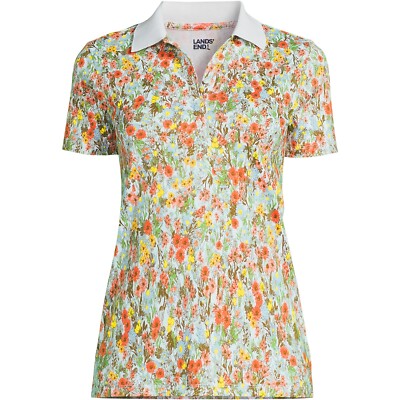 Lands' End Size 2X Wildflower flora Knit Polo top, short sleeve, multicolors NWT