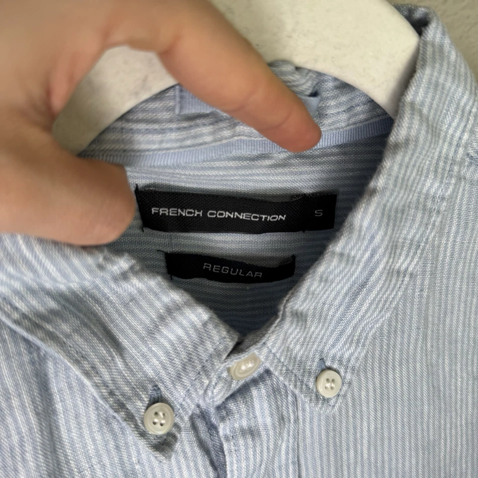 French Connection Linen Shirt Mens Small Long Sleeve Blue Striped Button Down - Image 3 of 4