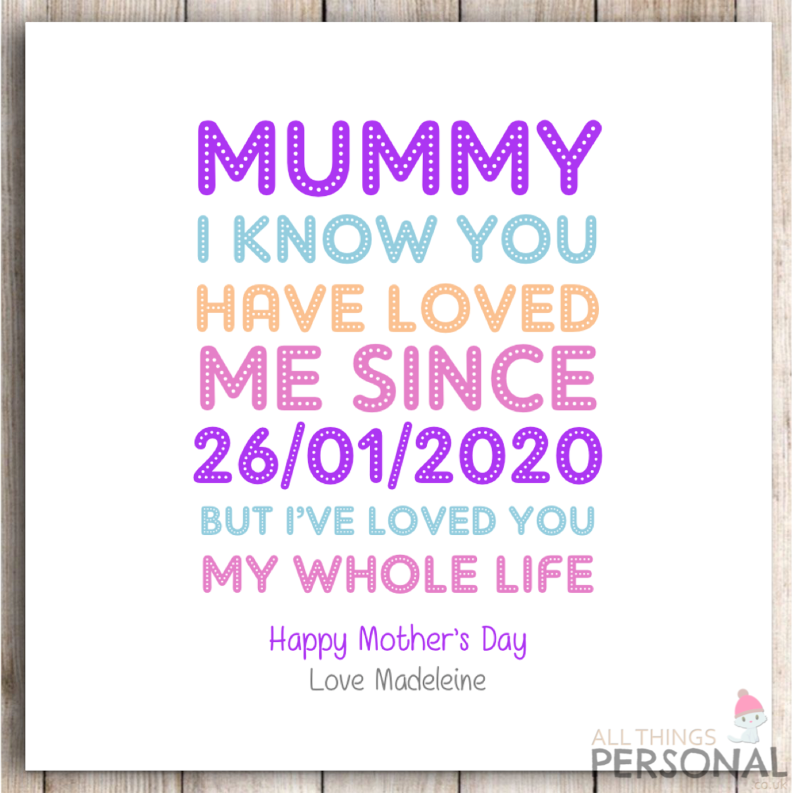 Personalised Mothers Day Card for Mum Mummy First Mother's Day from Son Daughter