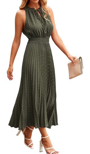 Vestidos midi de verano para mujer PRETTYGARDEN XL, azul marino cuello en V punto suizo volantes