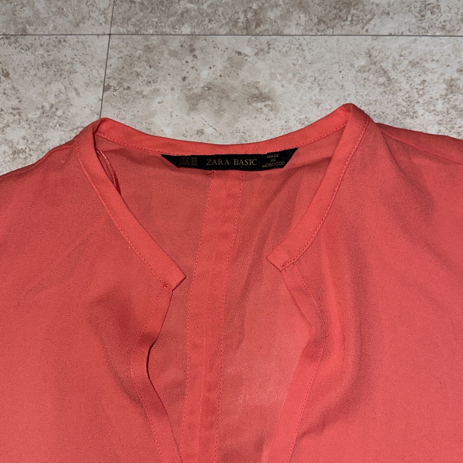 Zara Basic Pink Split V Neck Semi Sheer Chiffon W… - image 3