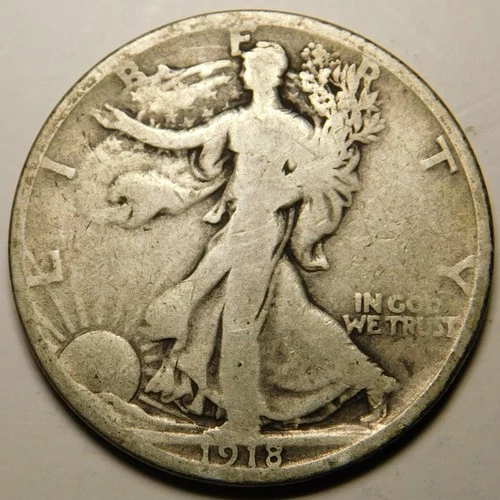 1918 S Walking Liberty Half Dollar 90% Silver G-VG   "As Pictured-Not Cleaned"