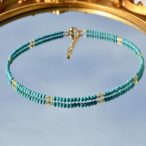 Turquoise Choker Necklace for Women Gold Beads Blue Turquoise Beaded Necklace Bo - Picture 4 of 7