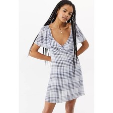 Urban Outfitters Spring Showers Gingham Mini Dress Size XS Blue Open Back