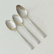 Stainless Spoons 2 Teaspoons & 1 Oval Soup Spoon Glossy with a Satin Panel Block