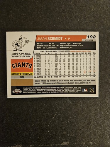 2006 Topps Chrome Blue Refractor, Jason Schmidt #192 - Picture 2 of 2