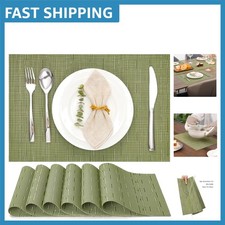 Durable Non-Slip PVC Placemats in Elegant Green - 212 F Insulation, Set of 6