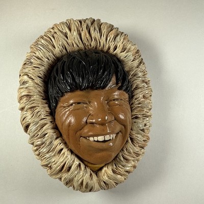 Vintage Bossons? Alaskan Inuit Eskimo ~ Hand Painted Chalkware Head Art
