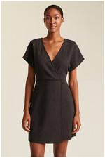 MADEWELL Surplice Dolman Short Sleeve V-Neck Woven Sheath Dress, Black - M