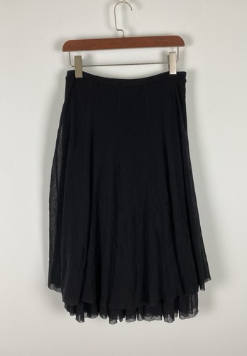 FUZZI Black Stretch Midi Layered Nylon Mesh High-Low A-Line Skirt Size M - Picture 8 of 16