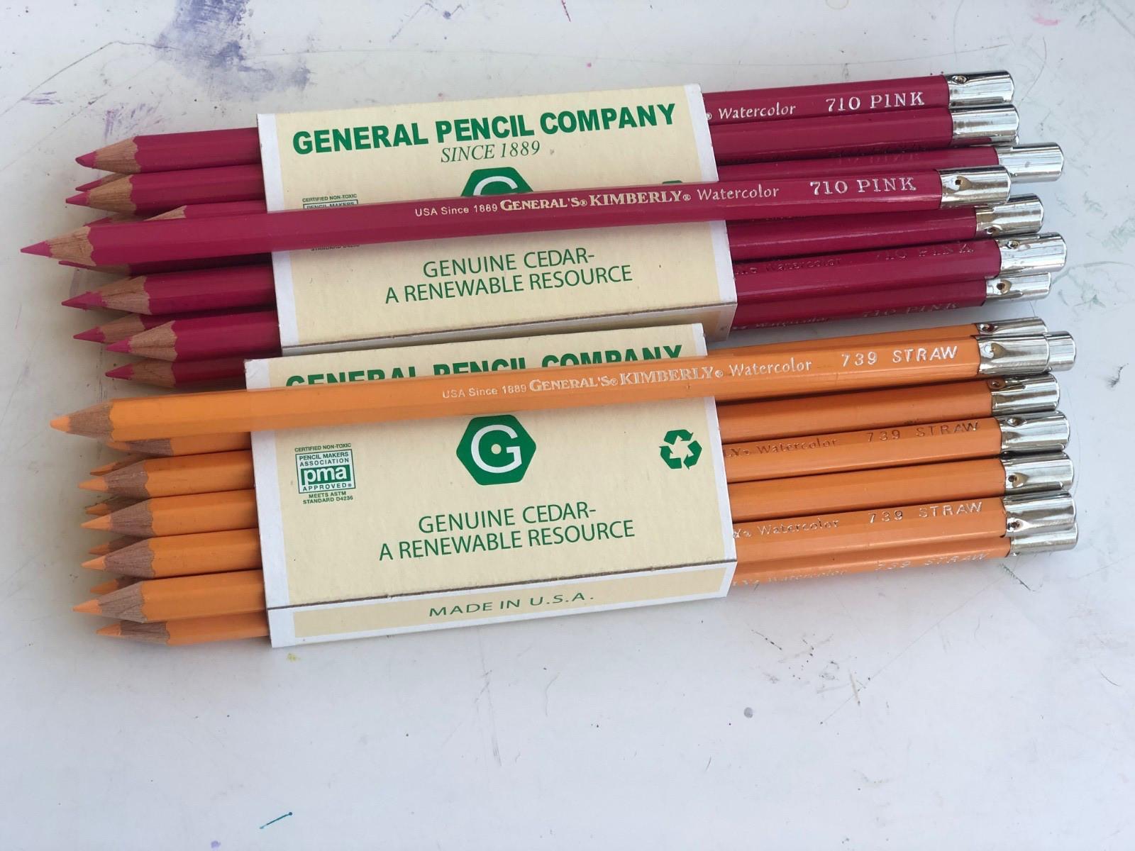 General's Kimberly Watercolor Pencil  Lot of 24 - 12 Straw 12 Pink Spring Colors